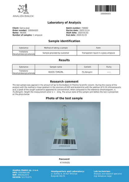 Hexos 75 mg/ml (Trenbolone Hexahydrobenzyl Carbonate) 10ml vial