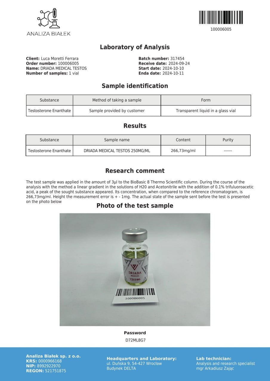 Testos 250 mg/ml (Testosterone Enanthate)